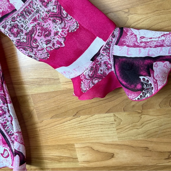 Blue Diamond XL Sheer Surplice Peplum Style Top with Bell Sleeves Pink &… - Picture 3 of 9